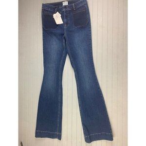 Miss Selfridge Size 8 Womens Jeans Kick Flare Mid Rise Stretch Med Wash